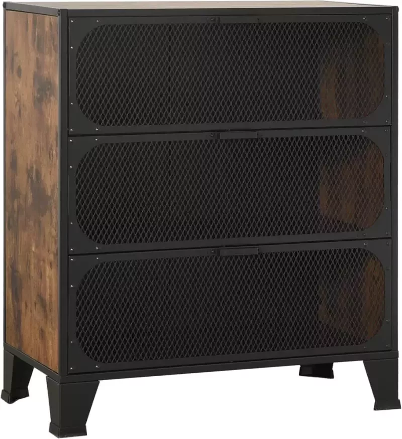 VidaXL -Opbergkasten-2-st-72x36x82-cm-metaal-en-MDF-rustiek-bruin