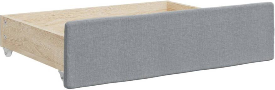 VidaXL Opberglades bed 2 st bewerkt hout bewerkt hout stof lichtgrijs