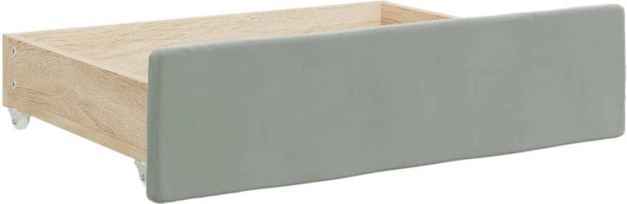 VidaXL Opberglades bed 2 st bewerkt hout en fluweel lichtgrijs