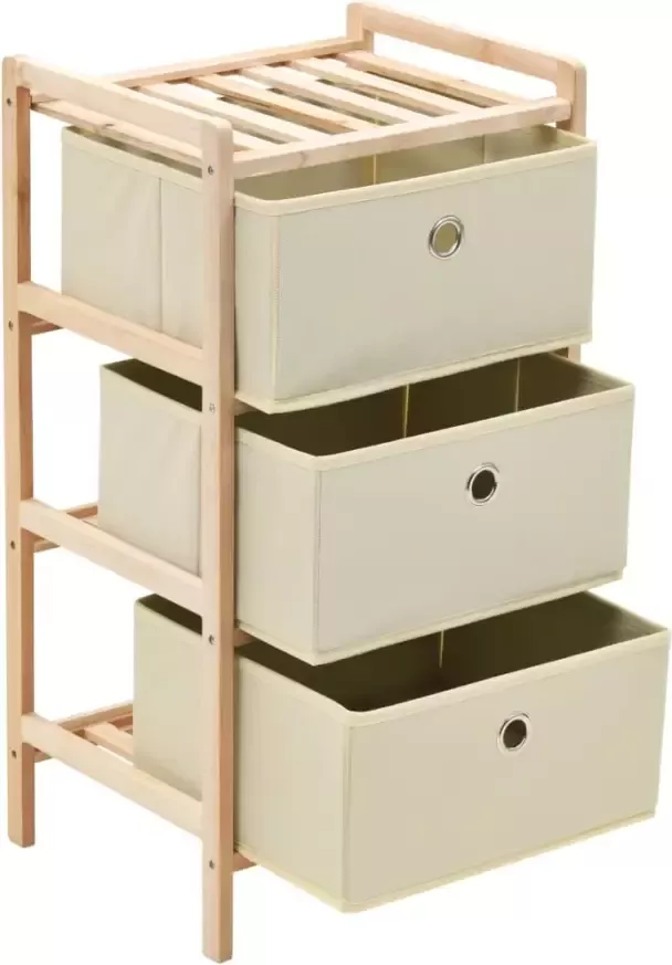 VidaXL -Opbergrekken-met-3-stoffen-manden-2-st-cederhout-beige - Foto 2