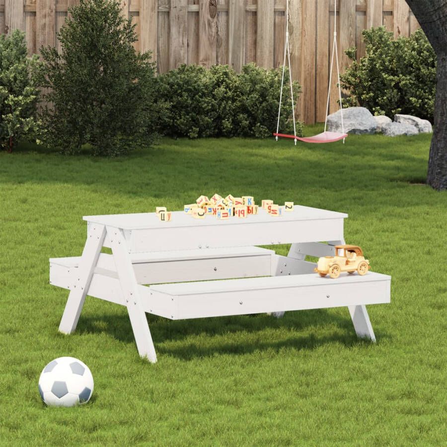 VIDAXL Picknicktafel met zandbak voor kinderen massief grenenhout wit - Foto 1