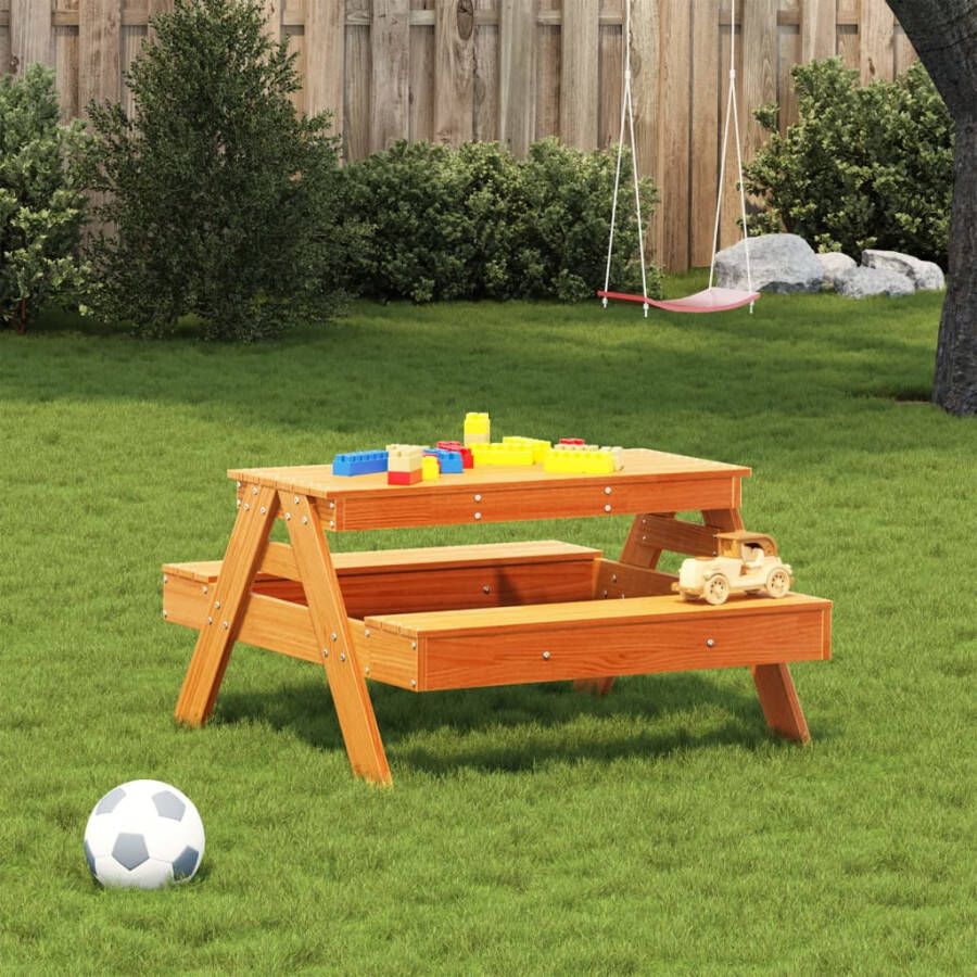 VIDAXL Picknicktafel voor kinderen 88x97x52 cm grenenhout wasbruin