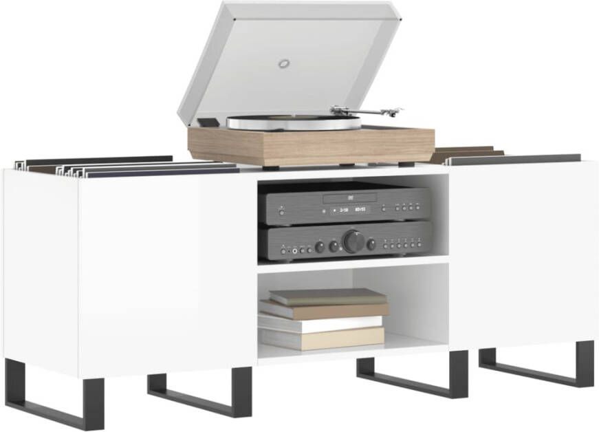 VIDAXL Platenkast 121x38x48 cm bewerkt hout hoogglans wit - Foto 2