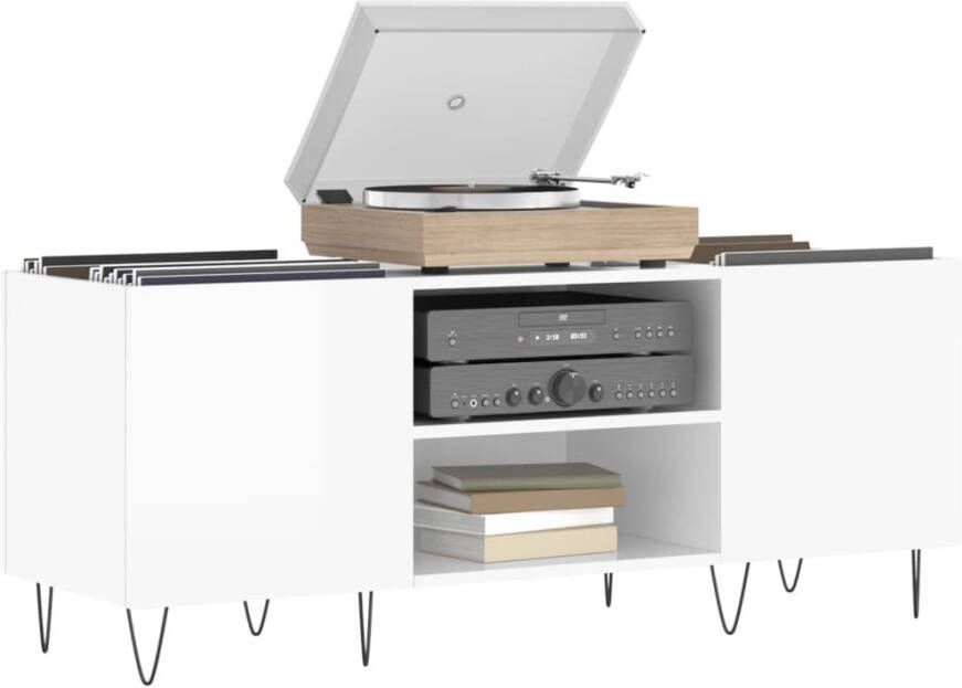 VIDAXL Platenkast 121x38x48 cm bewerkt hout hoogglans wit - Foto 1