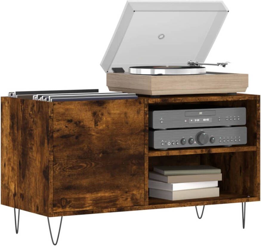 VIDAXL Platenkast 85x38x48 cm bewerkt hout gerookt eikenkleurig