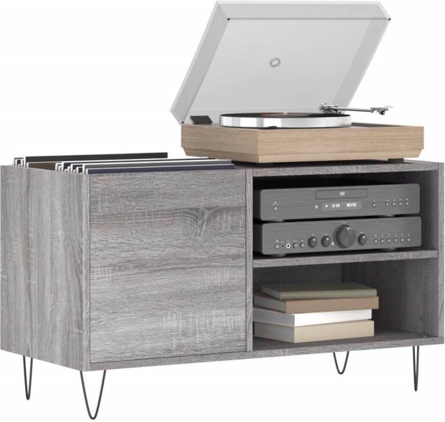 VIDAXL Platenkast 85x38x48 cm bewerkt hout grijs sonoma eikenkleurig - Foto 2