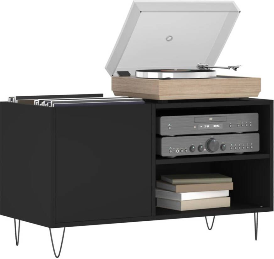 VIDAXL Platenkast 85x38x48 cm bewerkt hout zwart