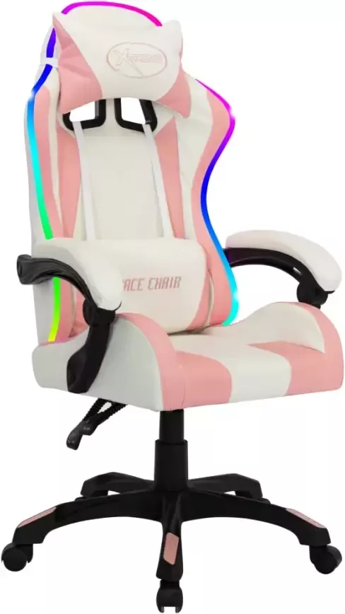 VidaXL -Racestoel-met-RGB-LED-verlichting-kunstleer-roze-en-zwart - Foto 5