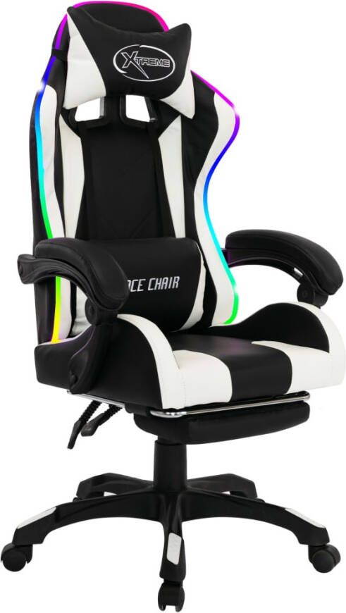 VidaXL -Racestoel-met-RGB-LED-verlichting-kunstleer-wit-en-zwart - Foto 4