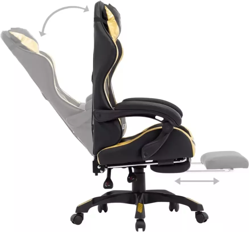 VidaXL -Racestoel-met-voetensteun-kunstleer-goudkleurig-en-zwart