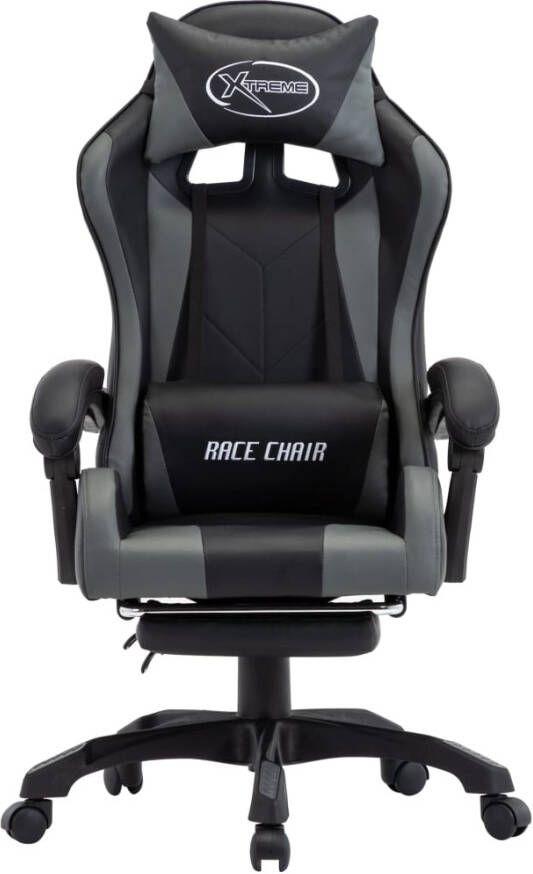 VidaXL -Racestoel-met-voetensteun-kunstleer-grijs-en-zwart - Foto 4