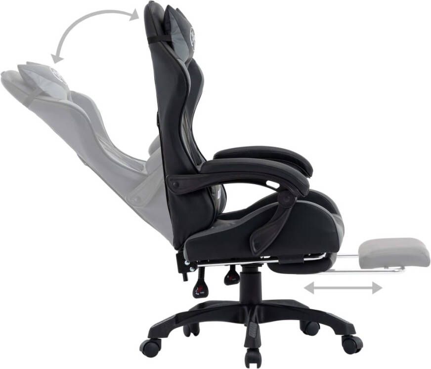 VidaXL -Racestoel-met-voetensteun-kunstleer-grijs-en-zwart