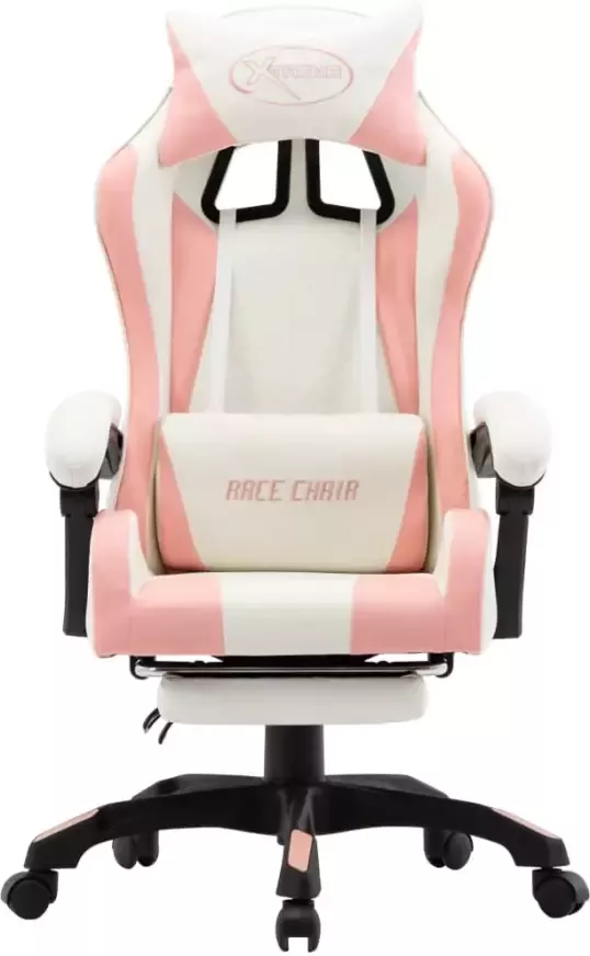 VidaXL -Racestoel-met-voetensteun-kunstleer-roze-en-wit - Foto 4