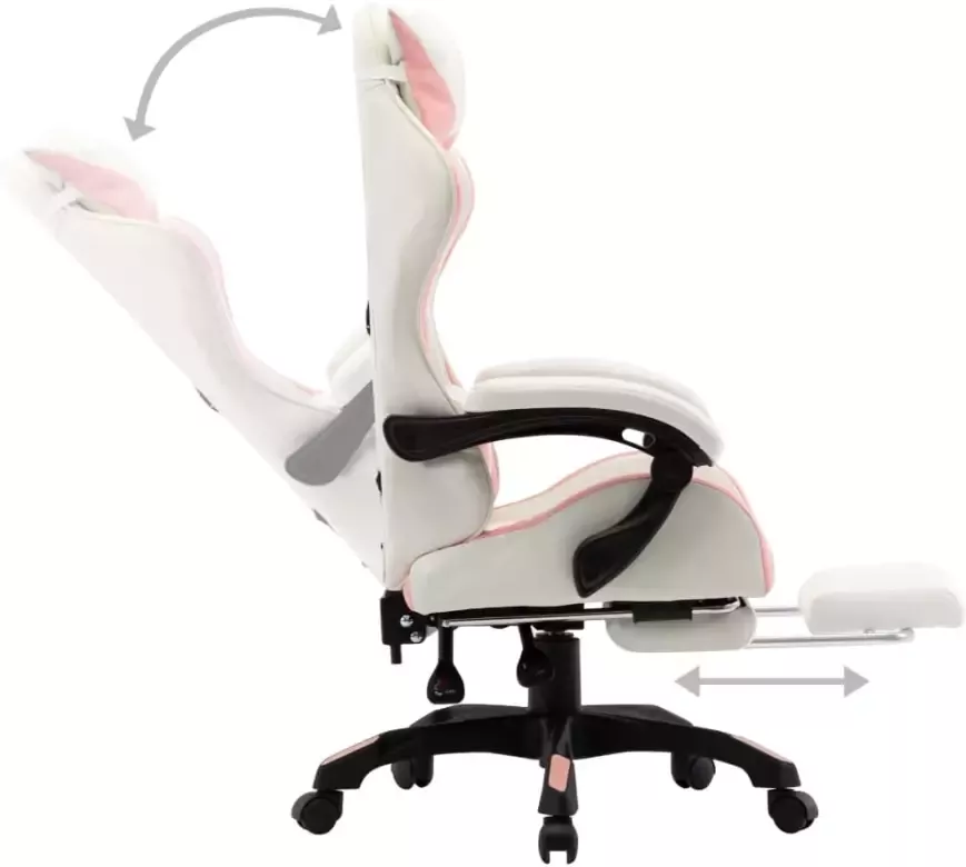 VidaXL -Racestoel-met-voetensteun-kunstleer-roze-en-wit