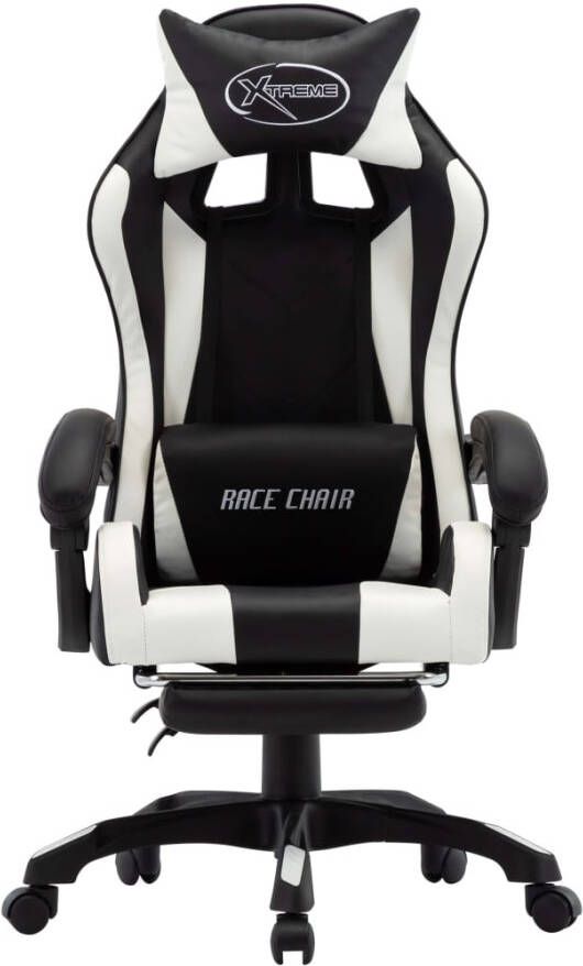 VIDAXL Racestoel met voetensteun kunstleer wit en zwart