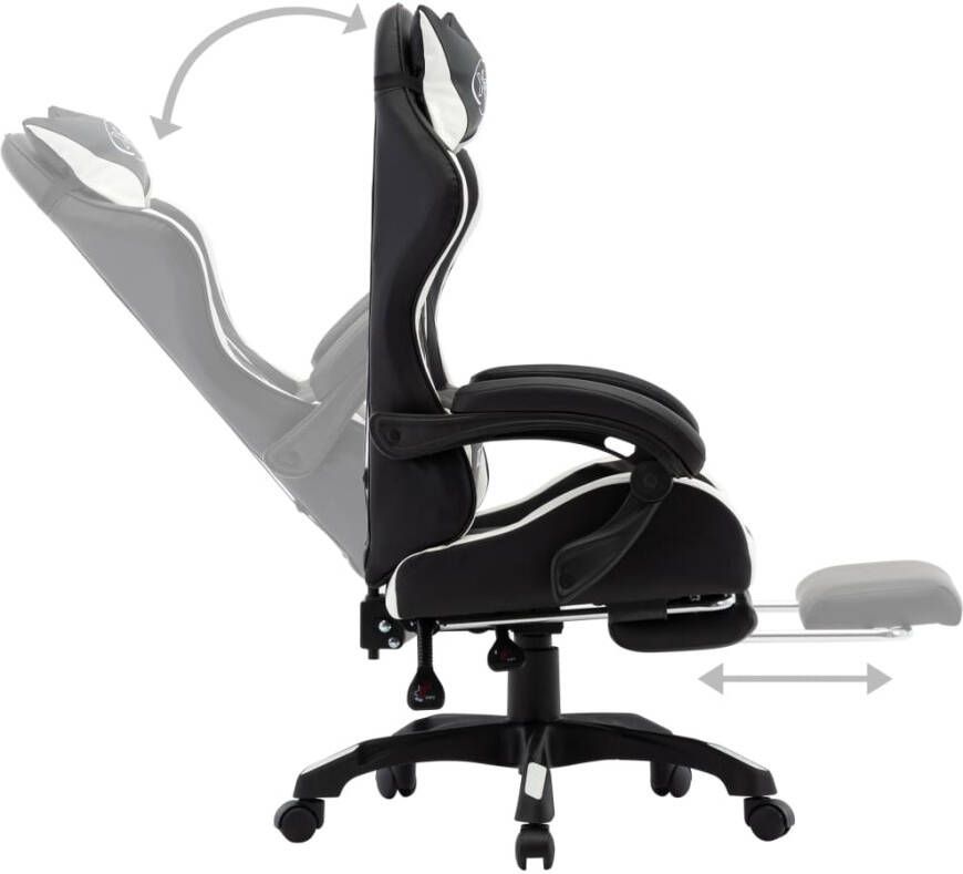 VIDAXL Racestoel met voetensteun kunstleer wit en zwart