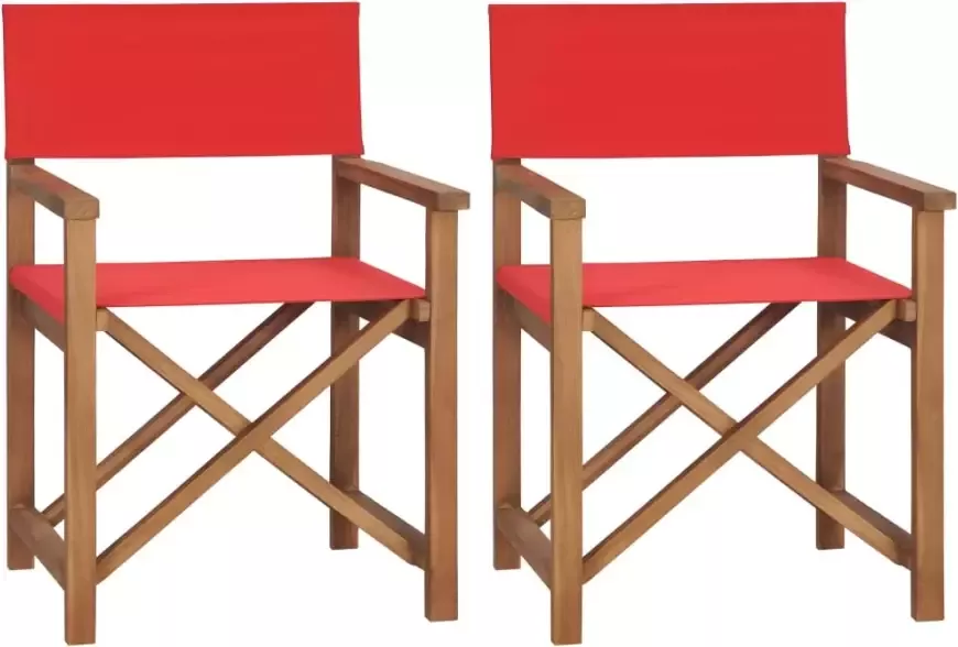 VidaXL Regisseursstoelen 2 st massief teakhout rood - Foto 2