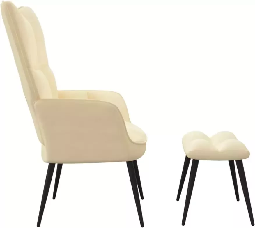 VIDAXL Relaxstoel met voetenbank fluweel crèmewit - Foto 3