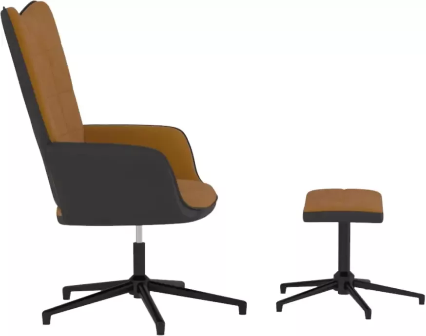VIDAXL Relaxstoel met voetenbank fluweel en PVC bruin - Foto 4