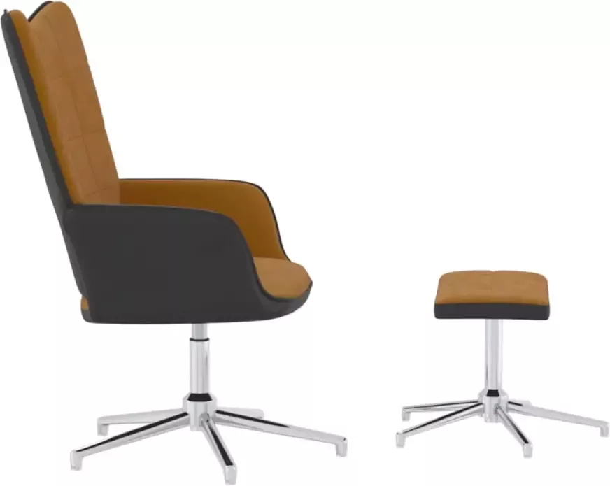 VidaXL Relaxstoel met voetenbank fluweel en PVC bruin - Foto 5