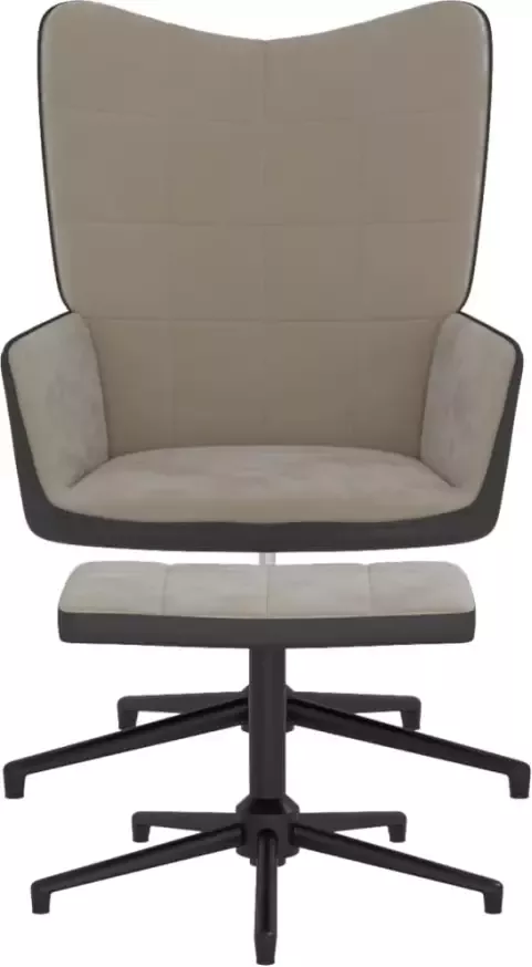VIDAXL Relaxstoel met voetenbank fluweel en PVC lichtgrijs - Foto 4
