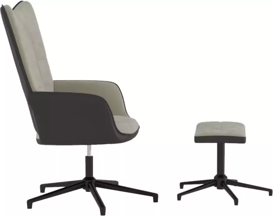 VIDAXL Relaxstoel met voetenbank fluweel en PVC lichtgrijs - Foto 3