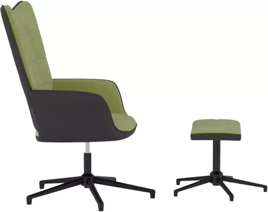 VIDAXL Relaxstoel met voetenbank fluweel en PVC lichtgroen - Foto 3