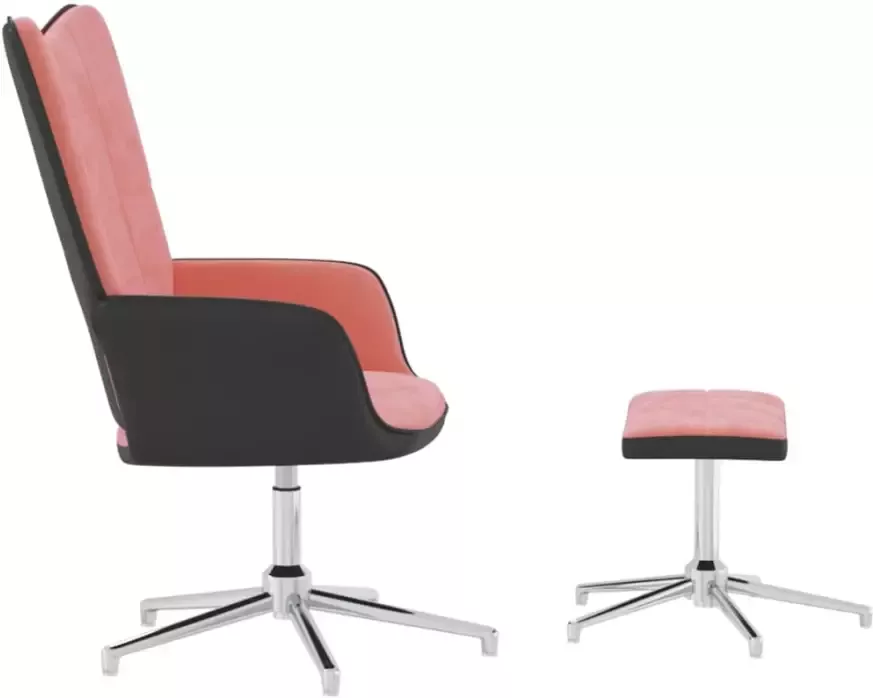 VIDAXL Relaxstoel met voetenbank fluweel en PVC roze