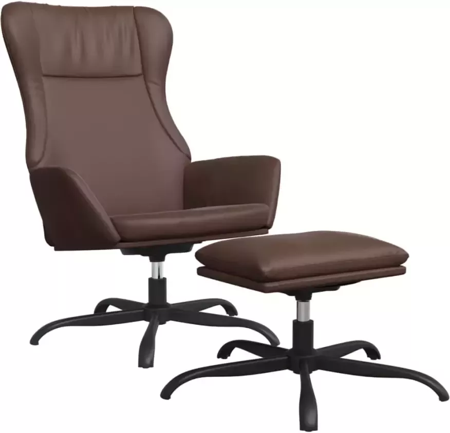 VIDAXL Relaxstoel met voetenbank kunstleer glanzend bruin - Foto 3