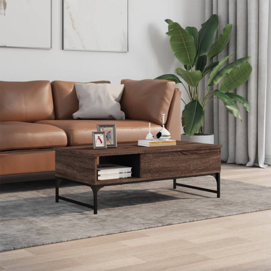 VidaXL -Salontafel-100x50x35-cm-bewerkt-hout-en-metaal-bruin-eikenkleur