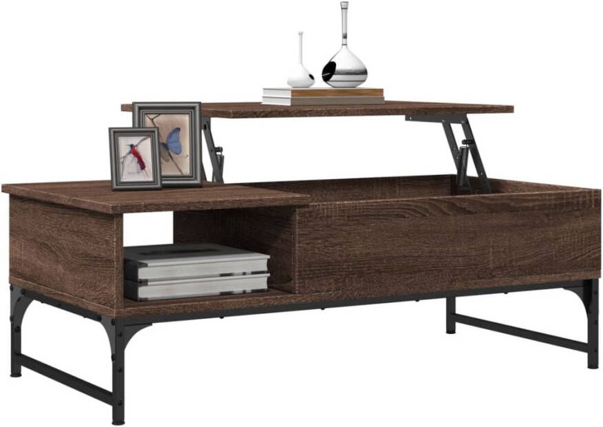 VidaXL -Salontafel-100x50x35-cm-bewerkt-hout-en-metaal-bruin-eikenkleur - Foto 2