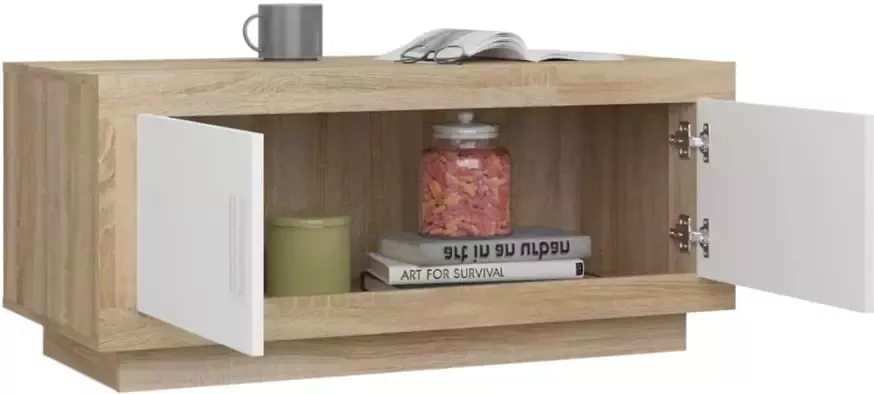 VidaXL -Salontafel-102x50x45-cm-bewerkt-hout-wit-en-sonoma-eikenkleurig - Foto 4