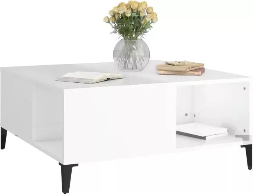 VidaXL -Salontafel-80x80x36 5-cm-bewerkt-hout-hoogglans-wit - Foto 2