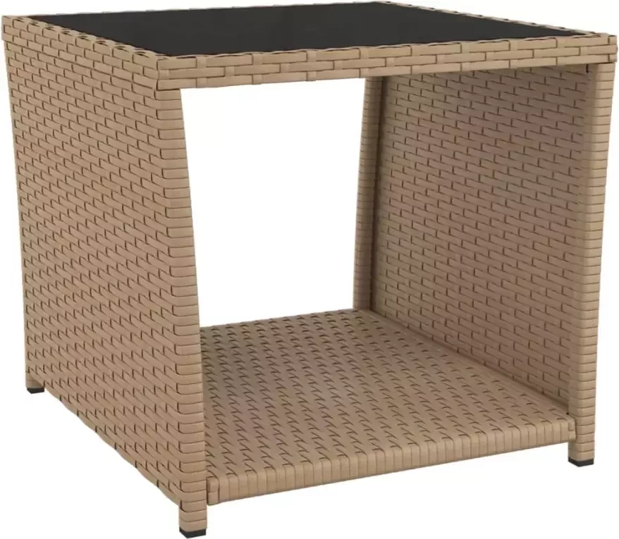 VidaXL Salontafel met glazen blad poly rattan en gehard glas beige - Foto 4