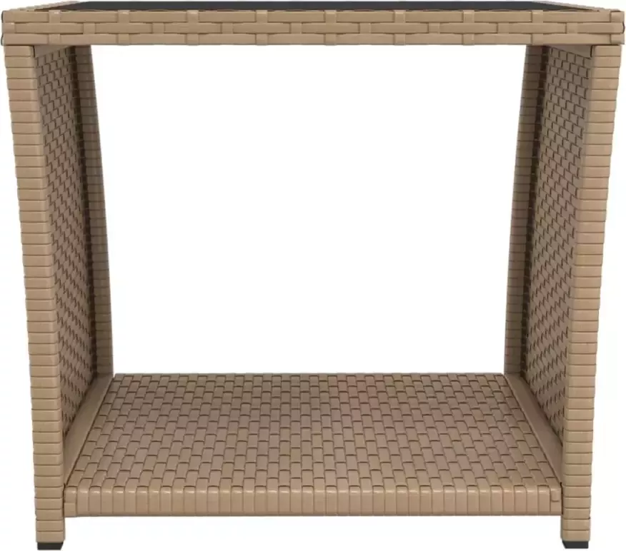 VidaXL Salontafel met glazen blad poly rattan en gehard glas beige - Foto 2