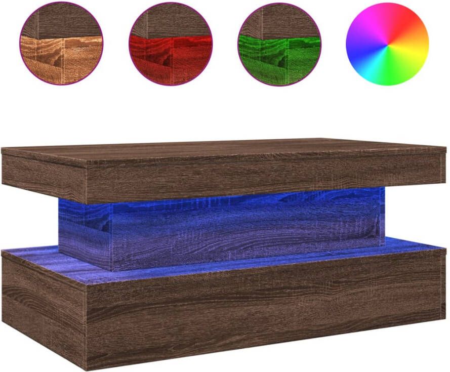 VidaXL -Salontafel-met-LED-verlichting-90x50x40-cm-bruineikenkleurig - Foto 3