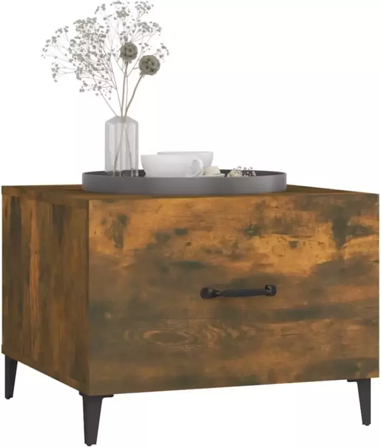 VidaXL -Salontafel-met-metalen-poten-50x50x40-cm-gerookt-eikenkleurig - Foto 2