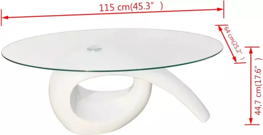 VidaXL -Salontafel-met-ovaal-glazen-tafelblad-hoogglans-wit - Foto 3