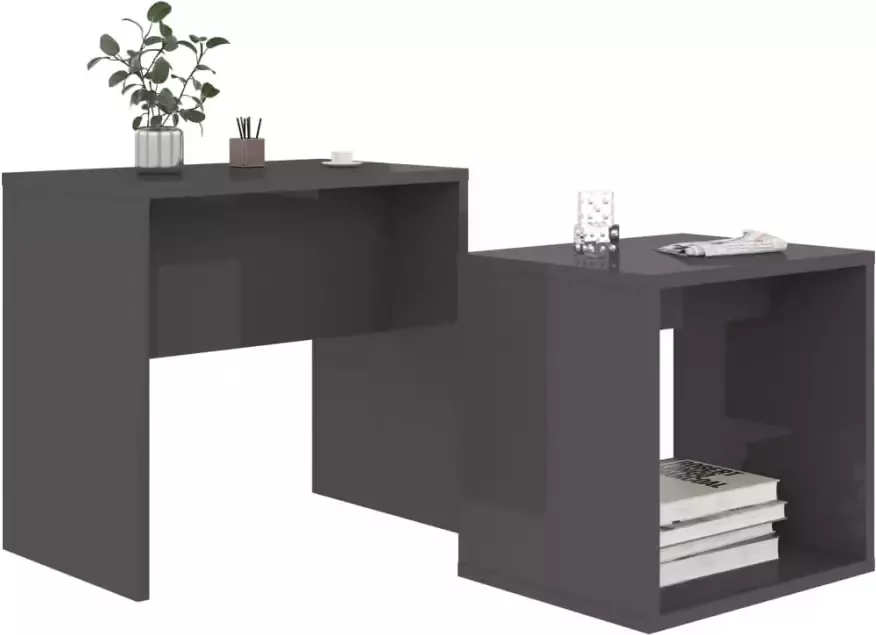 VidaXL -Salontafelset-48x30x45-cm-bewerkt-hout-hoogglans-grijs - Foto 3