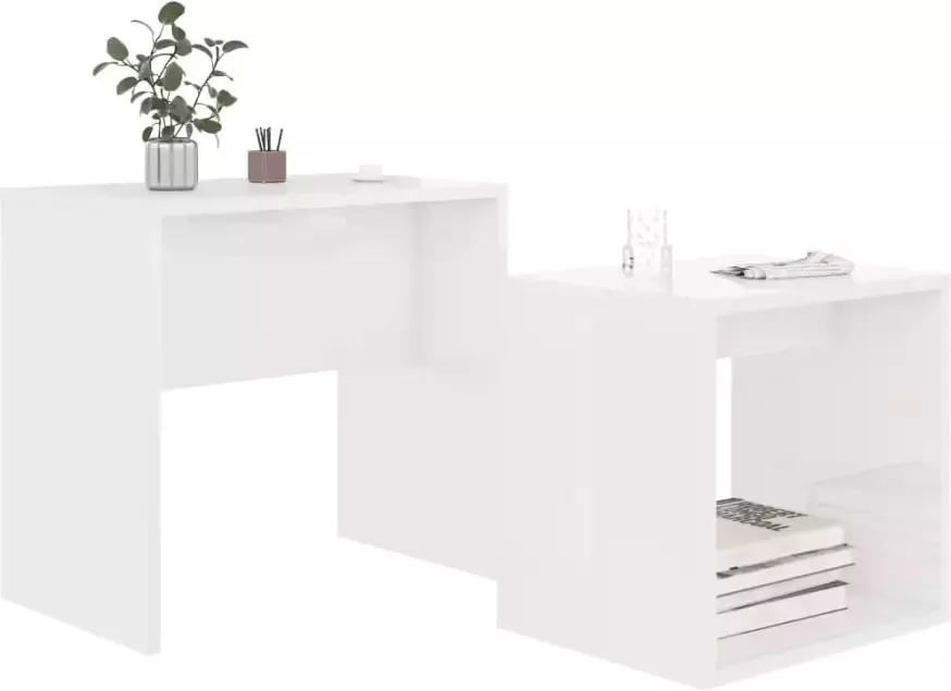 VidaXL -Salontafelset-48x30x45-cm-bewerkt-hout-hoogglans-wit - Foto 2