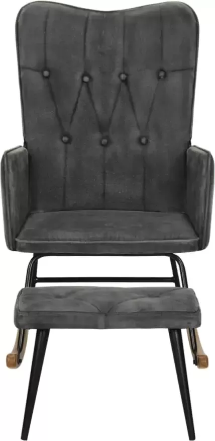 VIDAXL Schommelstoel met voetenbank canvas in vintage stijl zwart - Foto 4