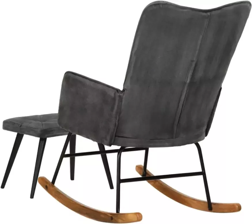VIDAXL Schommelstoel met voetenbank canvas in vintage stijl zwart - Foto 2