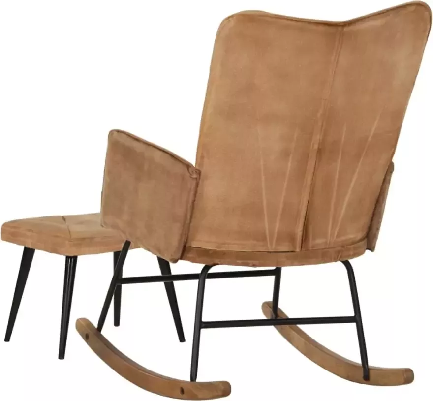 VIDAXL Schommelstoel met voetenbank in vintage stijl canvas bruin - Foto 2