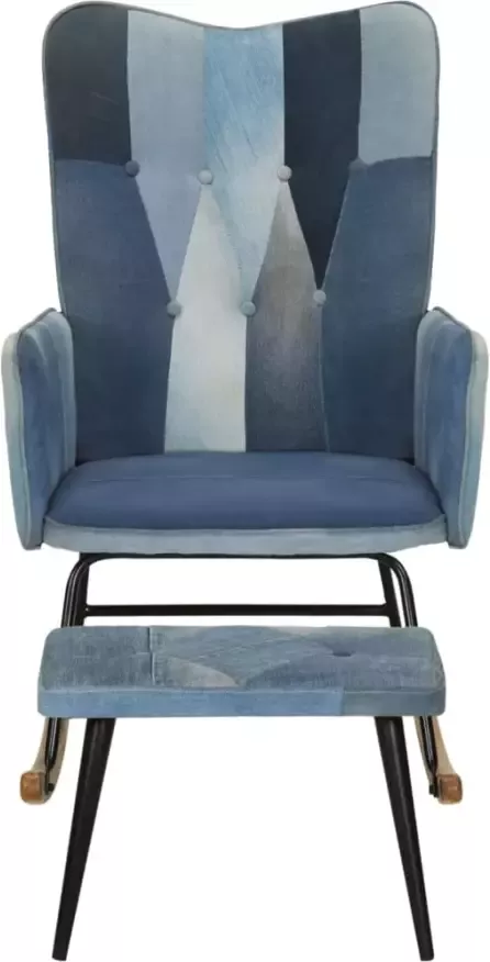 VidaXL Schommelstoel met voetensteun patchwork canvas blauw denim - Foto 3