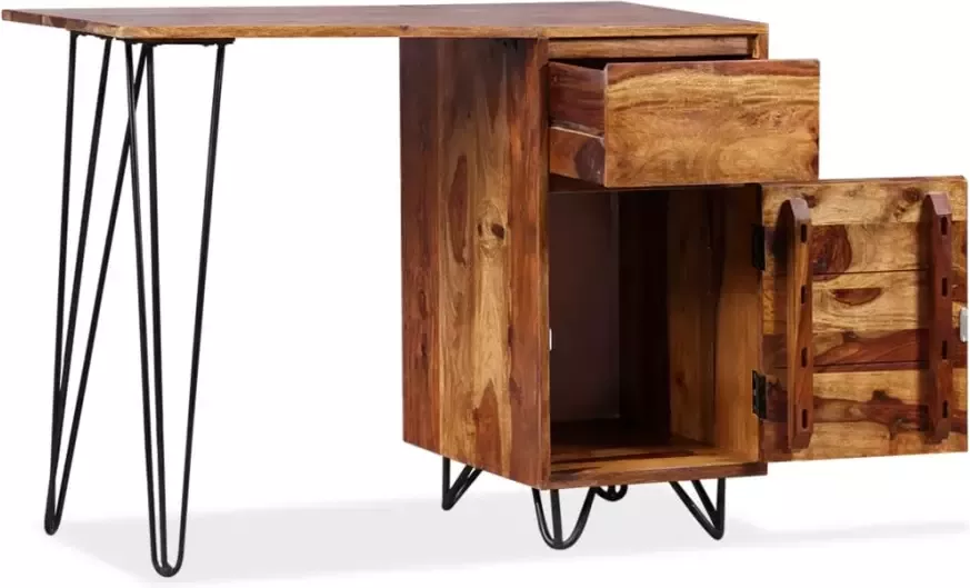 VidaXL -Schrijftafel-met-1-lade-en-1-kastje-massief-sheeshamhout - Foto 6