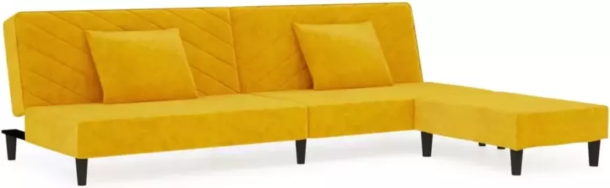 VIDAXL Slaapbank 2-zits met 2 kussens en voetenbank fluweel geel