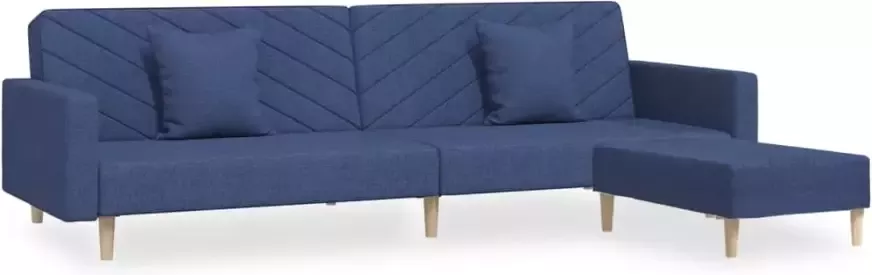 VIDAXL Slaapbank 2-zits met 2 kussens en voetenbank stof blauw