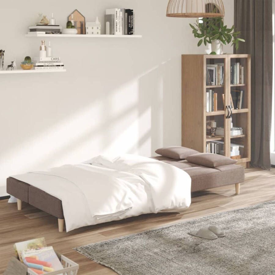 VidaXL -Slaapbank-2-zits-met-2-kussens-stof-taupe