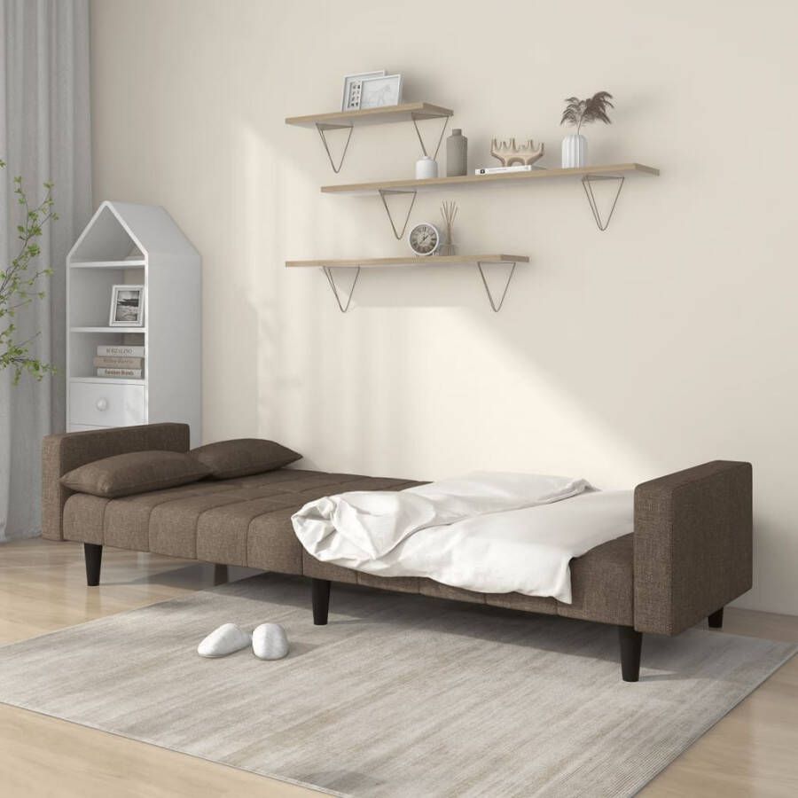 VidaXL -Slaapbank-2-zits-met-2-kussens-stof-taupe