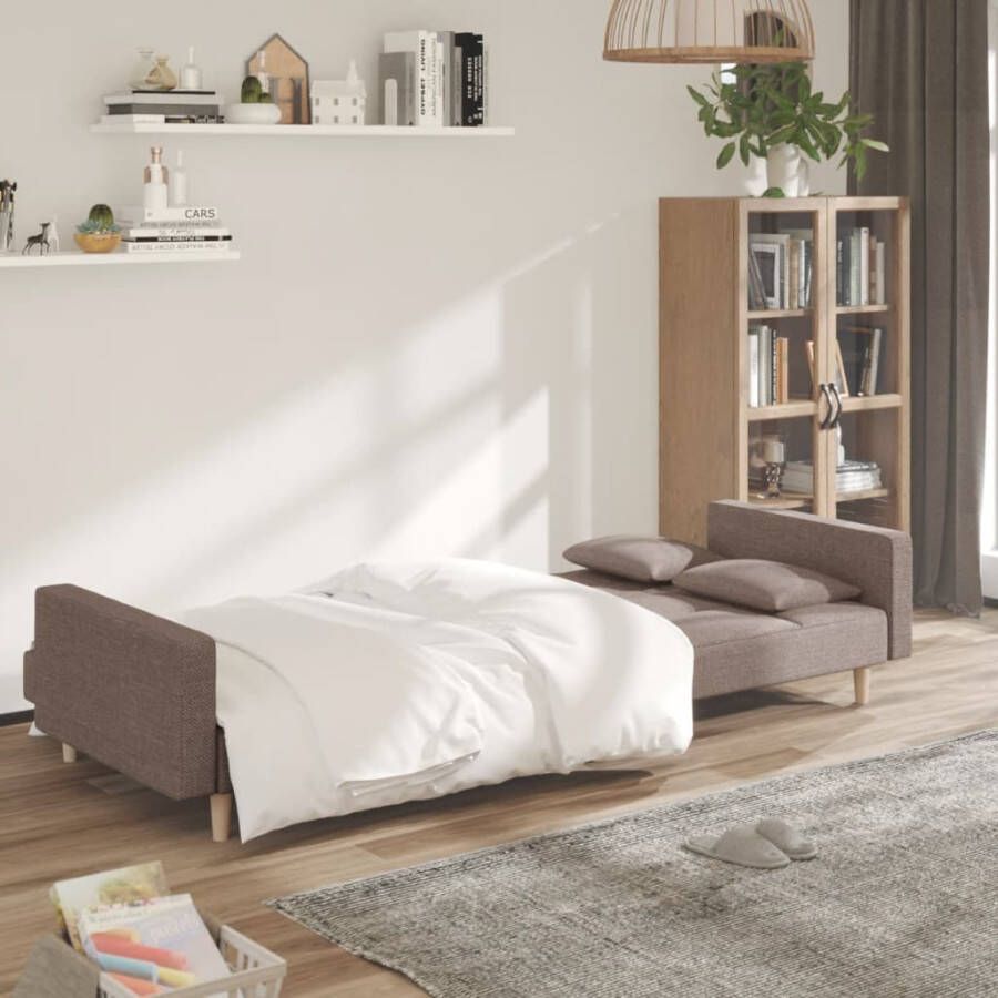 VidaXL -Slaapbank-2-zits-met-2-kussens-stof-taupe